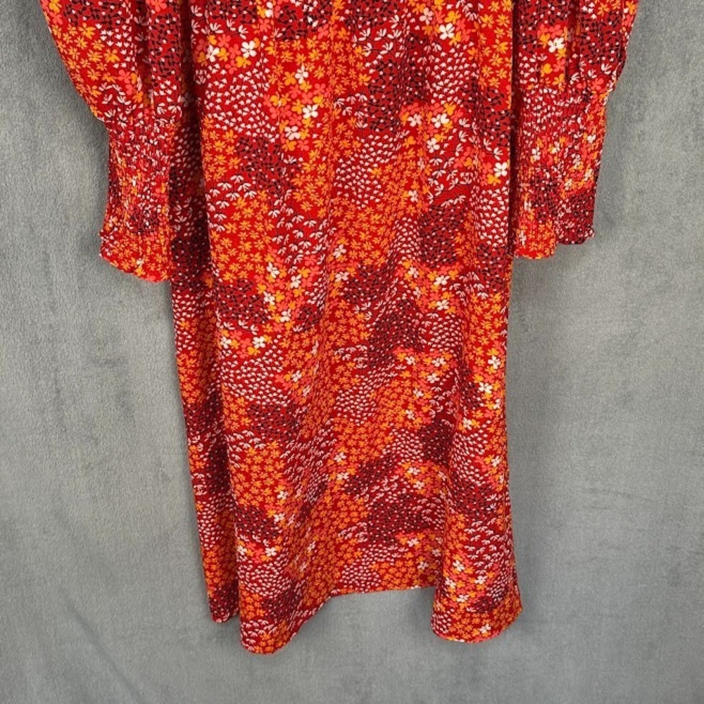 Never Fully Dressed Dress Womens 10 Orange Red Floral Long Sleeve Midi Chic Boho - Picture 4 of 15